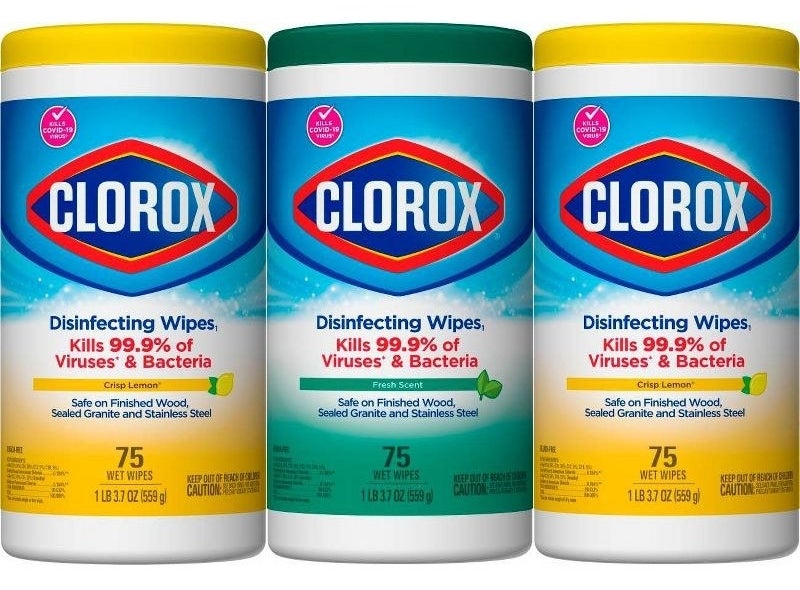 a three-pack of disinfecting wipes