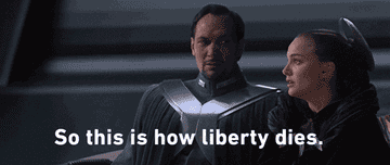 Padmé talks to a senator about the death of liberty