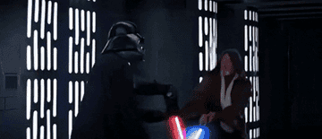 Obi-Wan and Darth Vader fight in the Death Star