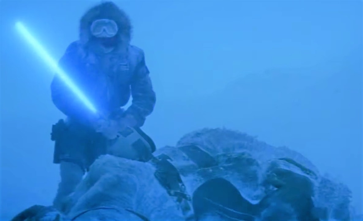Han Solo cuts open his Tauntaun for warmth