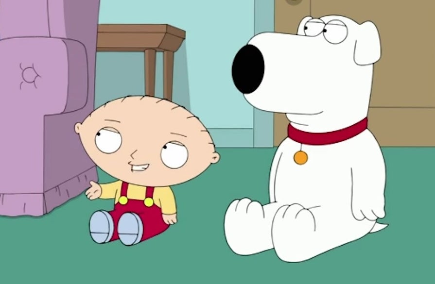 Stewie and Brian sitting on their living room floor in &quot;Family Guy&quot;