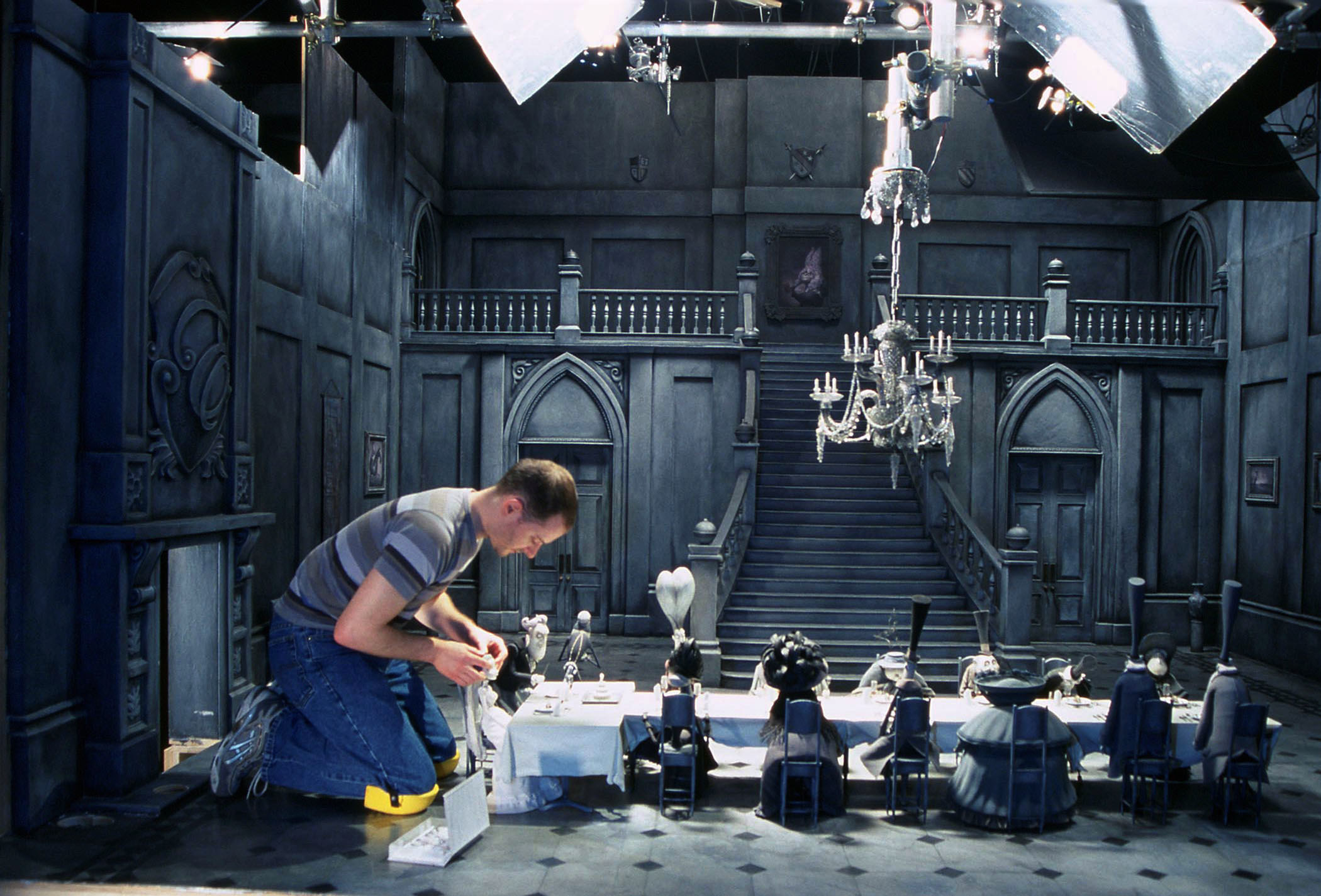 A stop motion animator on the set of corpse bride