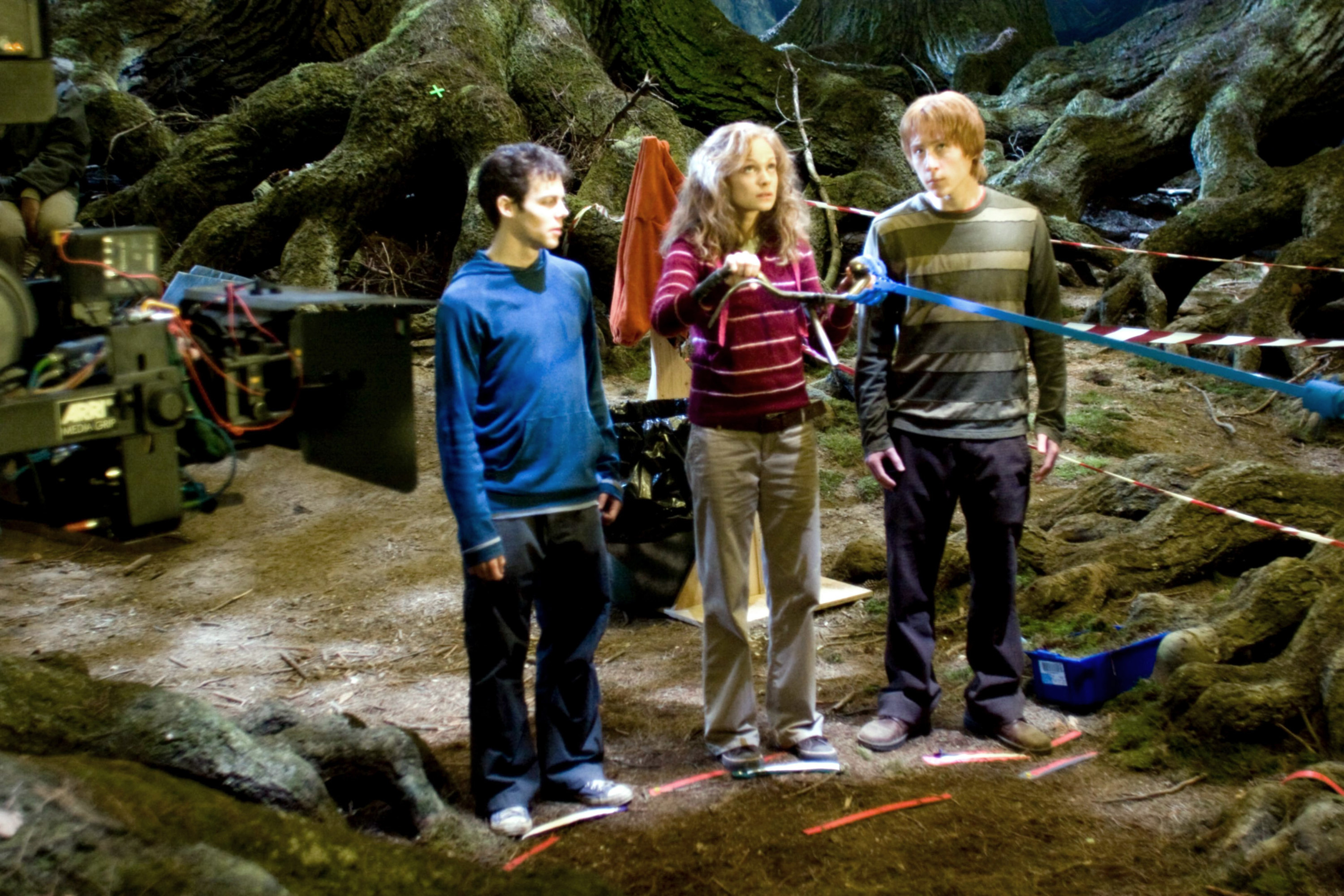 The doubles for Daniel Radcliffe, Rupert Grint, and Emma Watson on set
