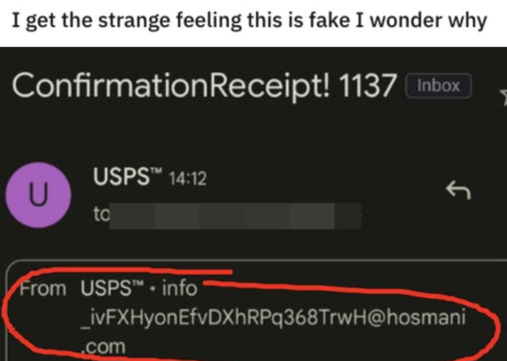 email from a fake USPS account