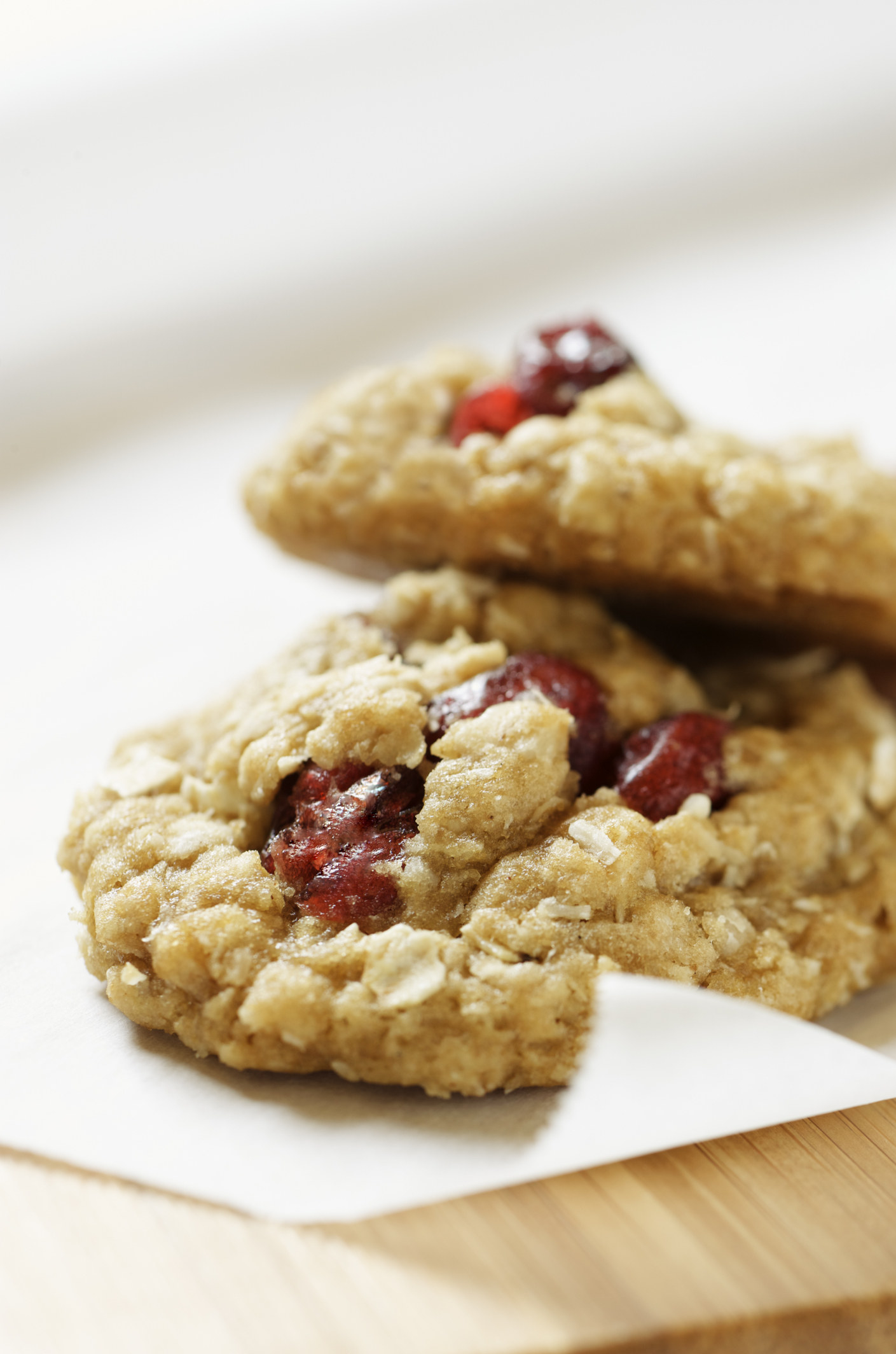 A pair of oatmeal cranberry cookies.