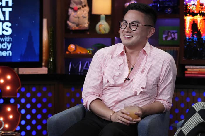 Bowen Yang smiling on &quot;WATCH WHAT HAPPENS LIVE WITH ANDY COHEN&quot;
