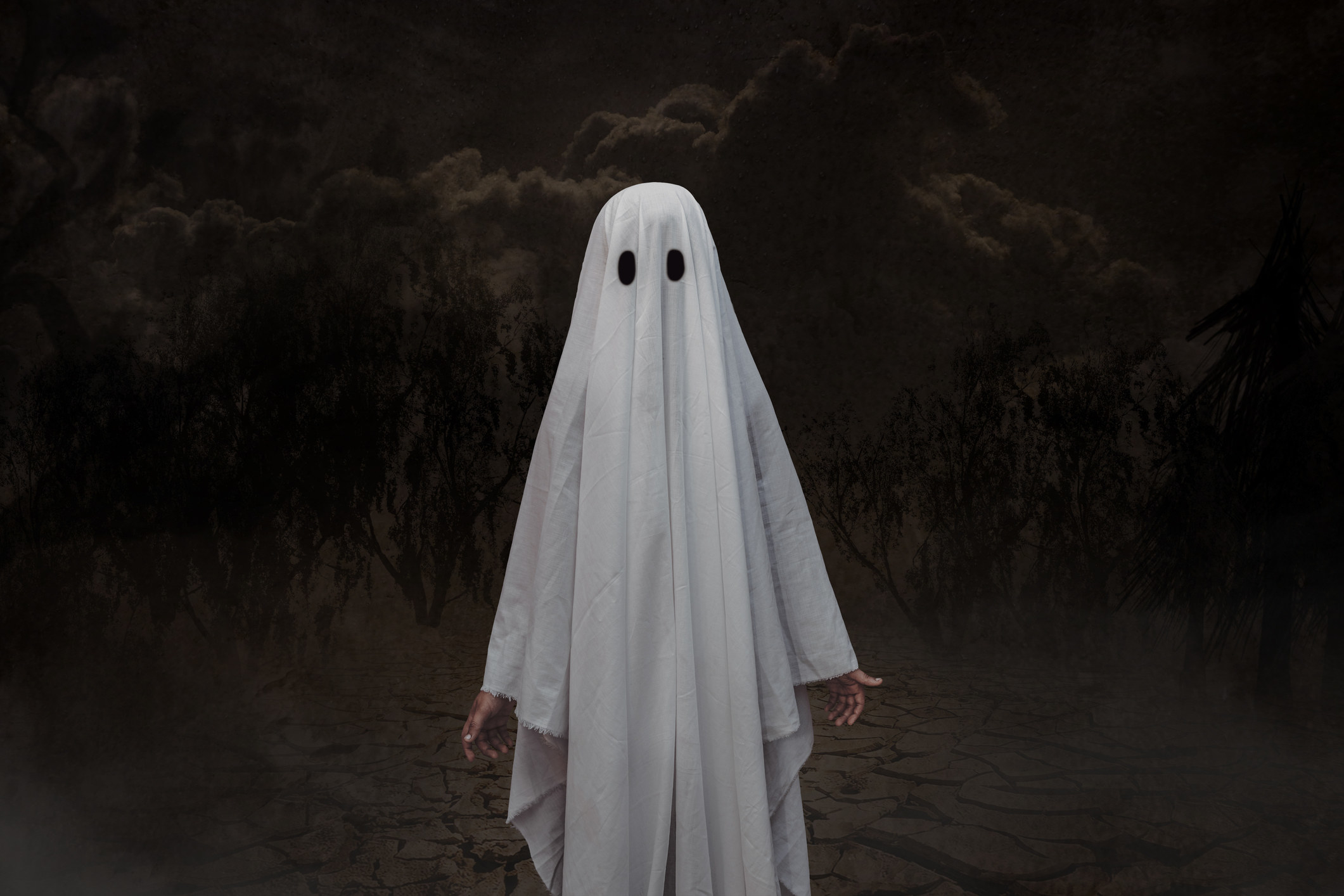 A person dressed as a ghost