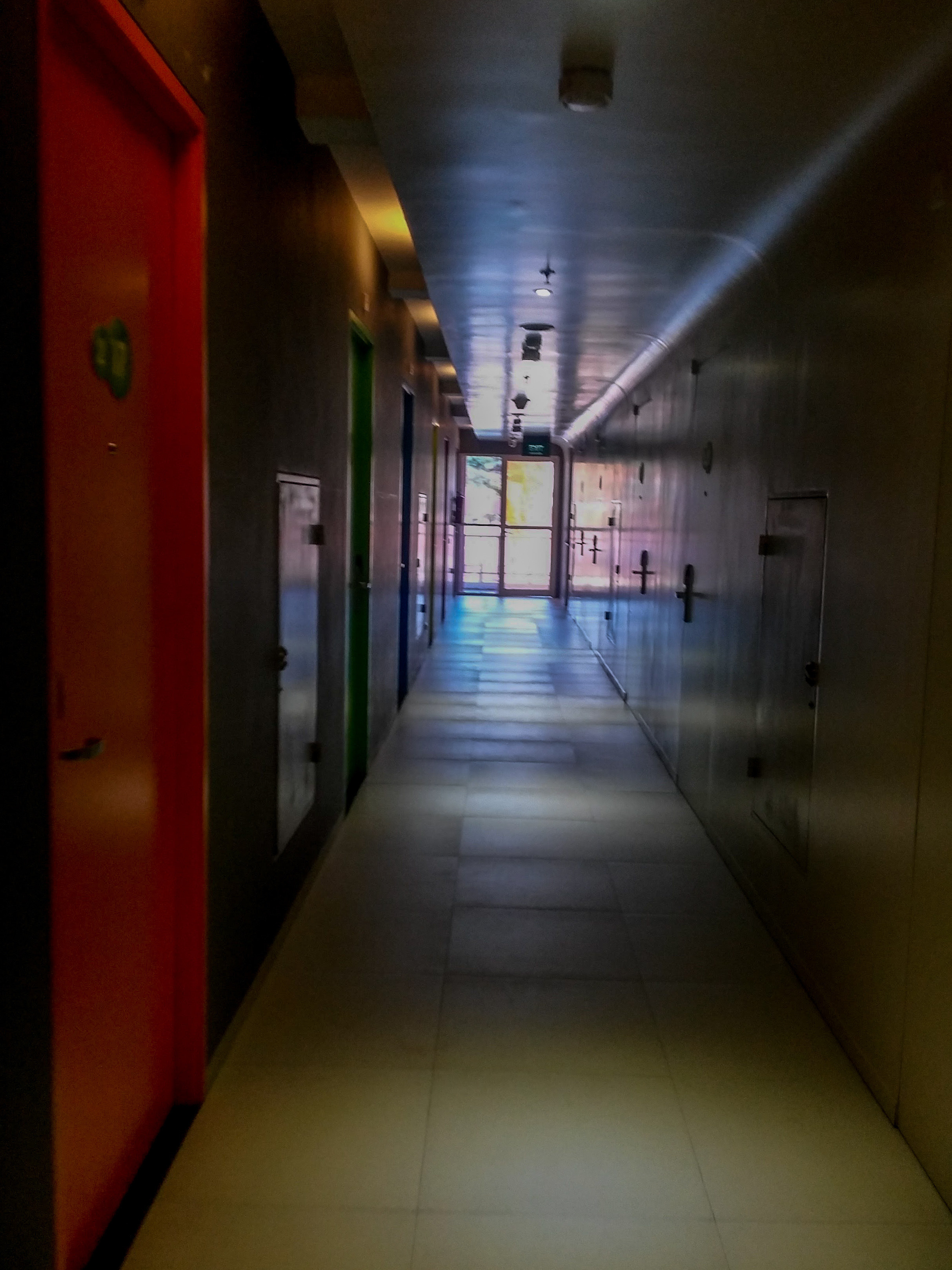 A college dorm hallway