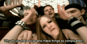 gif of Avril Lavigne singing &quot;why do you have to do and make things so complicated&quot;