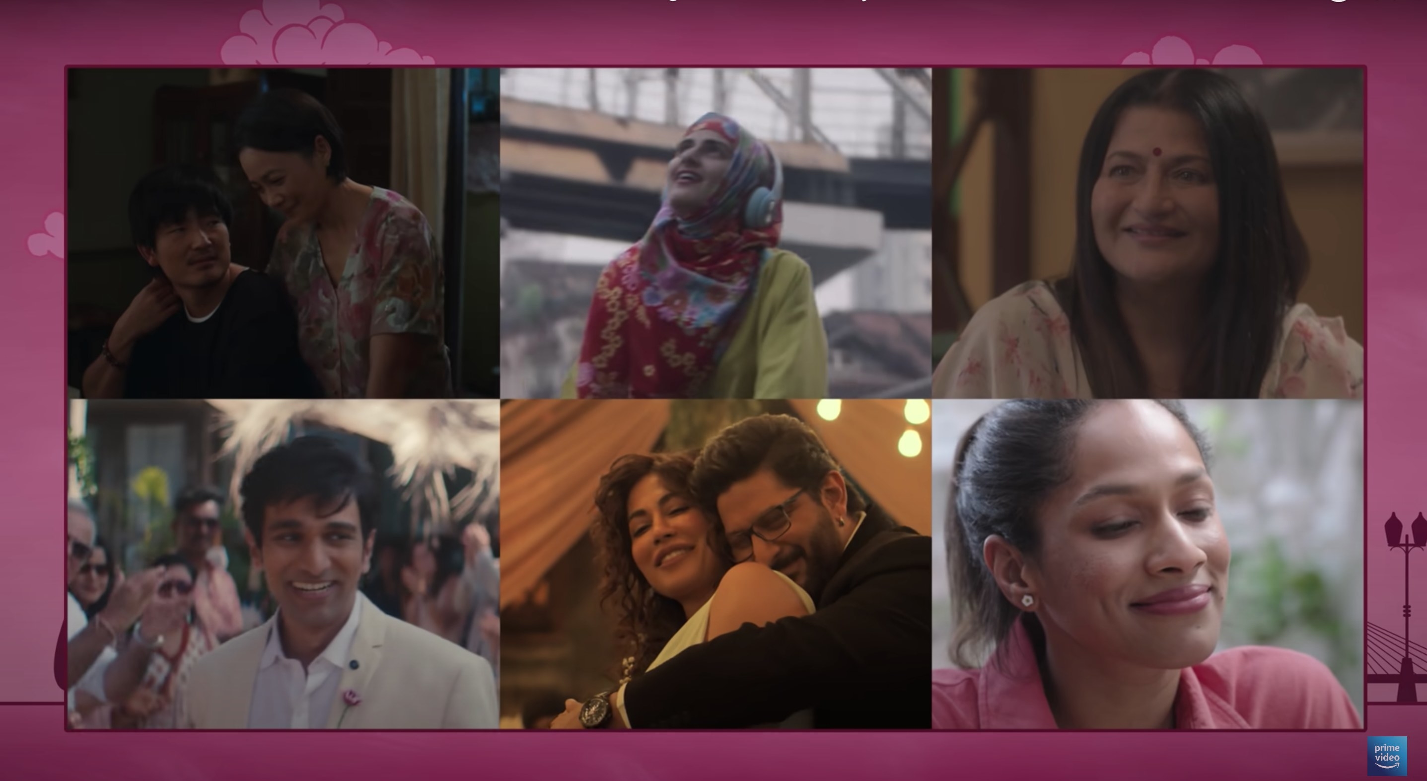 A collage of the many characters of Modern Love Mumbai, smiling