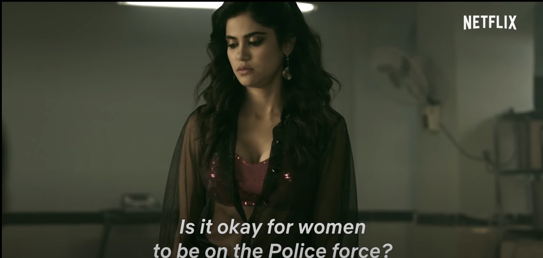 A still from the show where the protagonist asks if it is okay for women to be on the police force