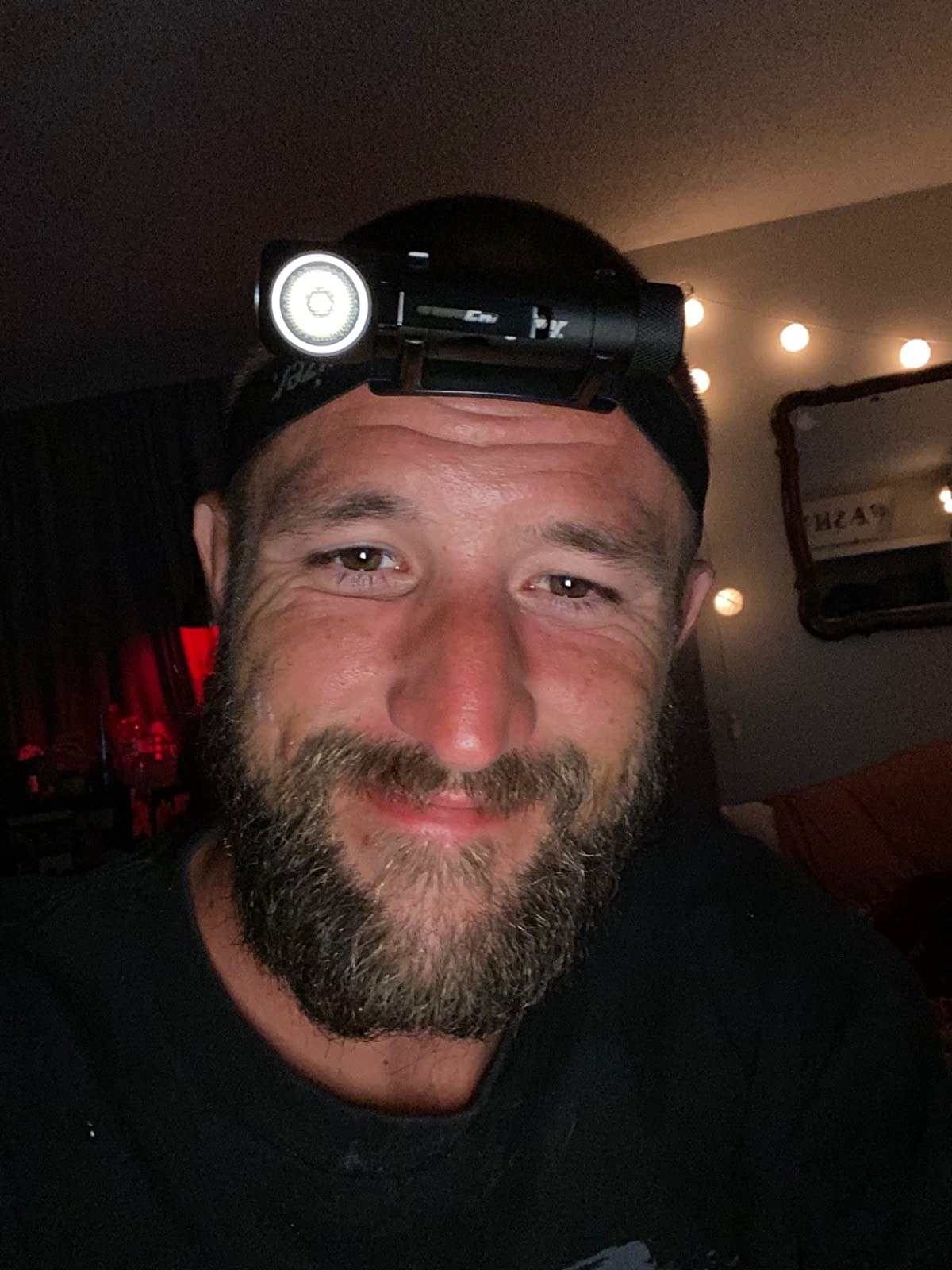Reviewer wearing the headlamp