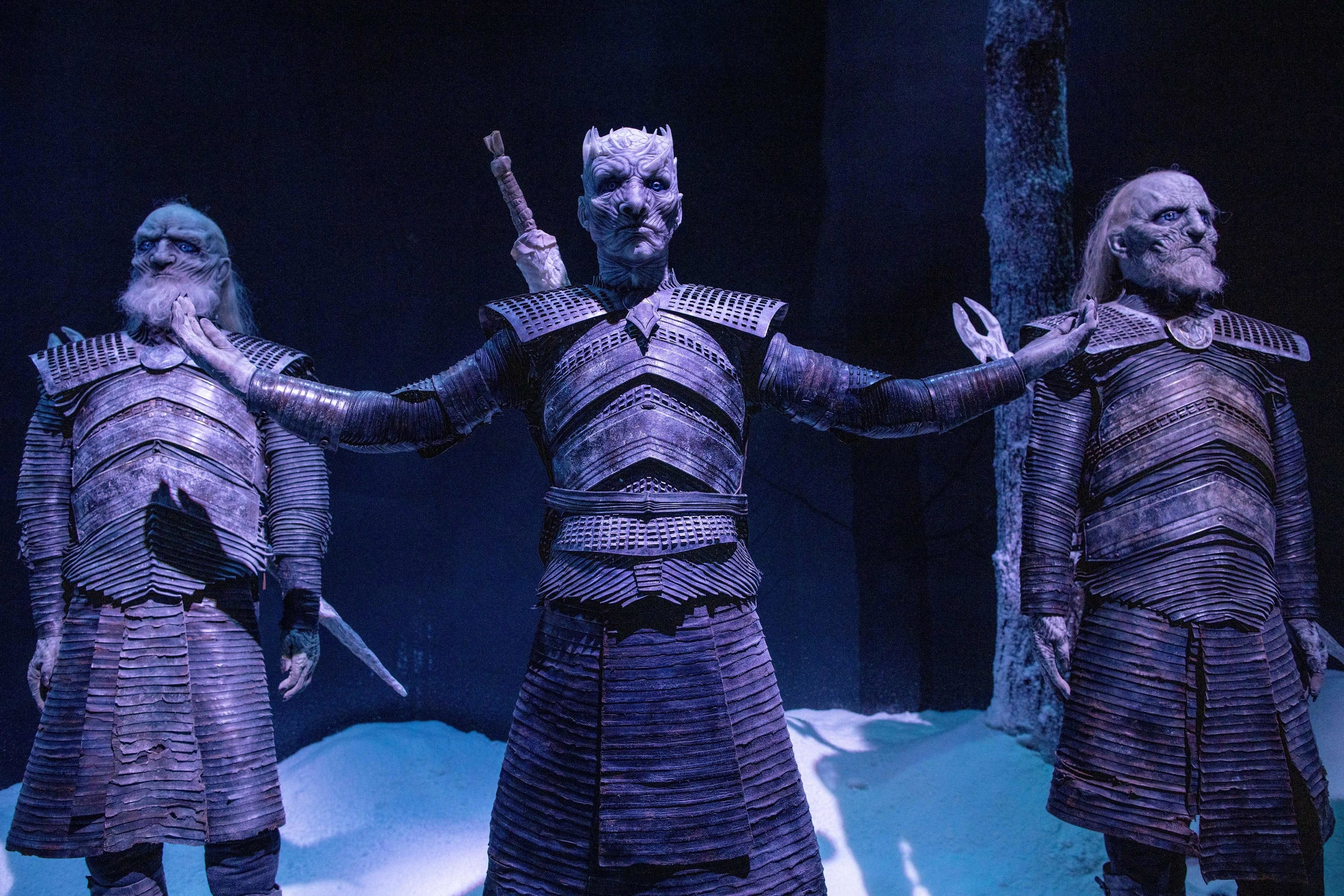 Statues of fictional characters Night King and White Walkers are displayed during a press preview of Game of Thrones