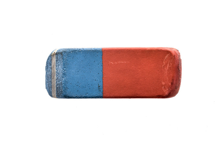 an old blue and red rubber eraser