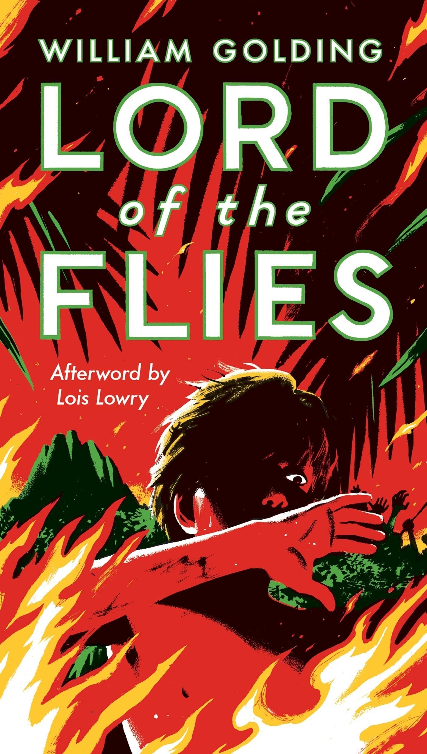 The book cover with an illustration of a boy surrounded by flames