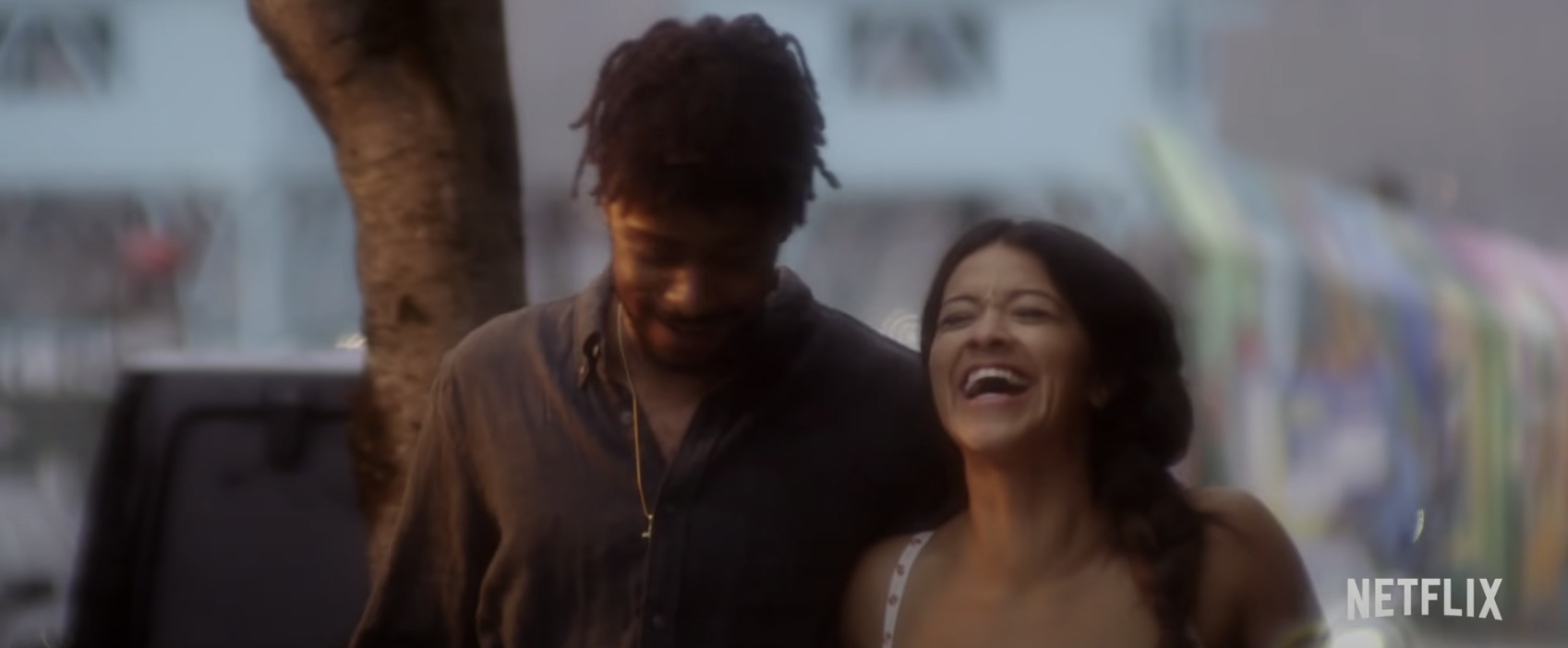 Lakeith and Gina laughing in someone great