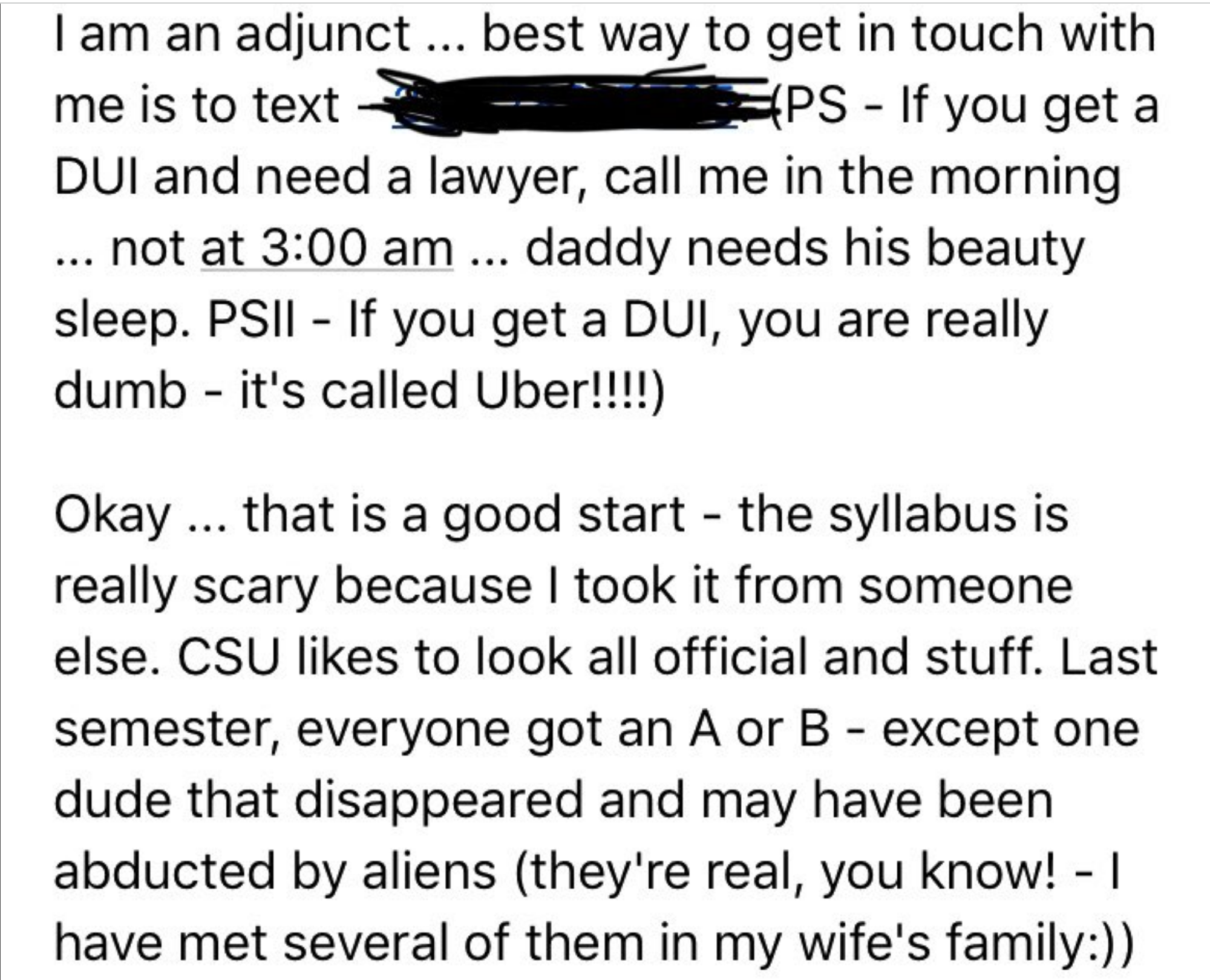 &quot;the syllabus is really scary because I took it from someone else.&quot;