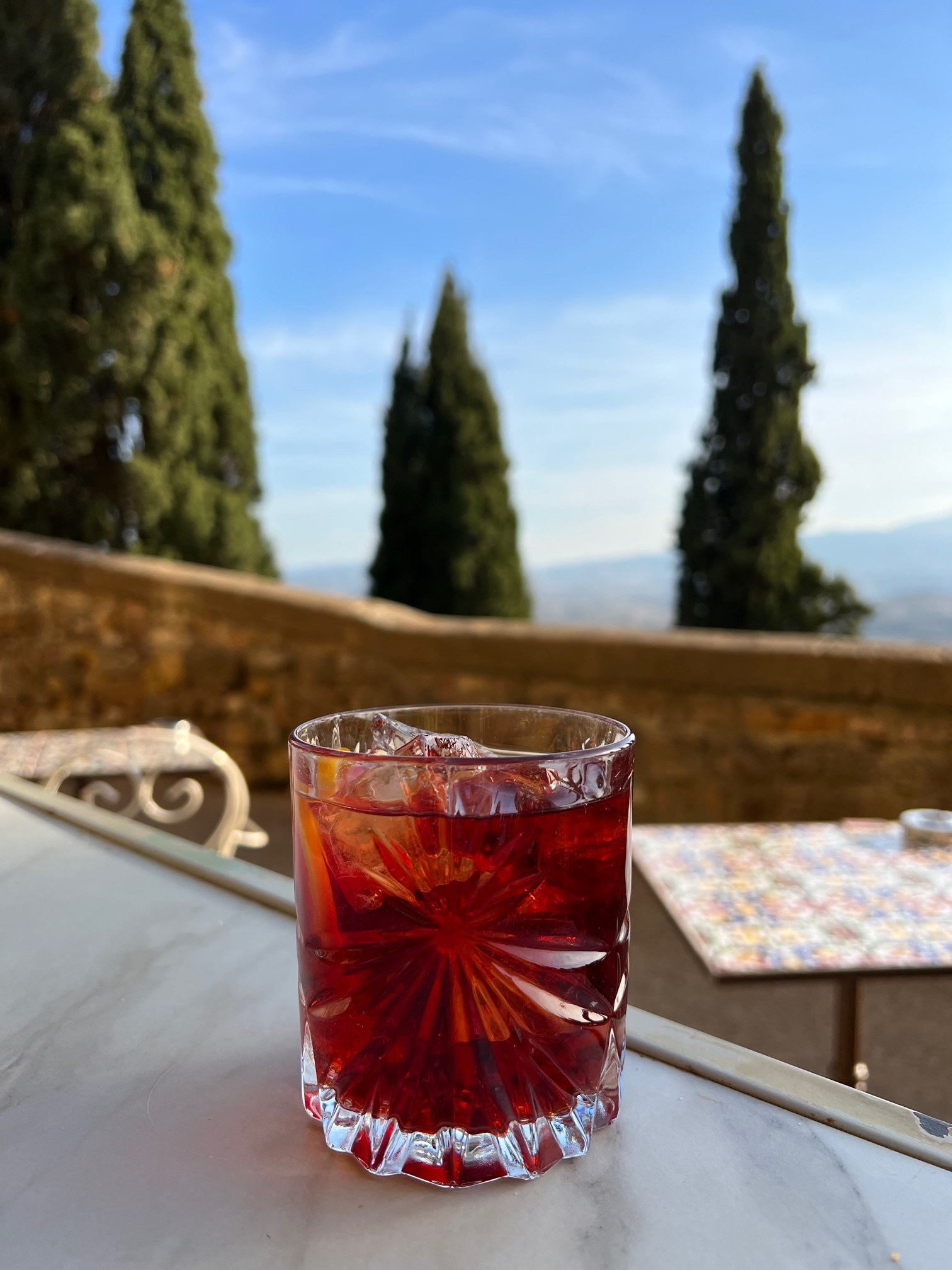 A negroni on a table.