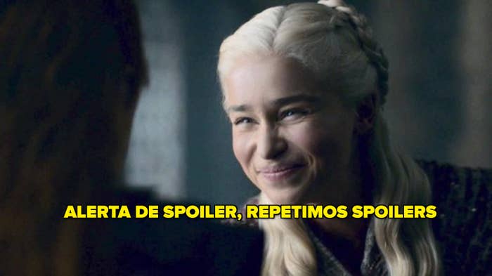 Daenerys with a funny expression on her face; there is text saying me making sure no one misses the spoiler warning so people don&#x27;t come for me