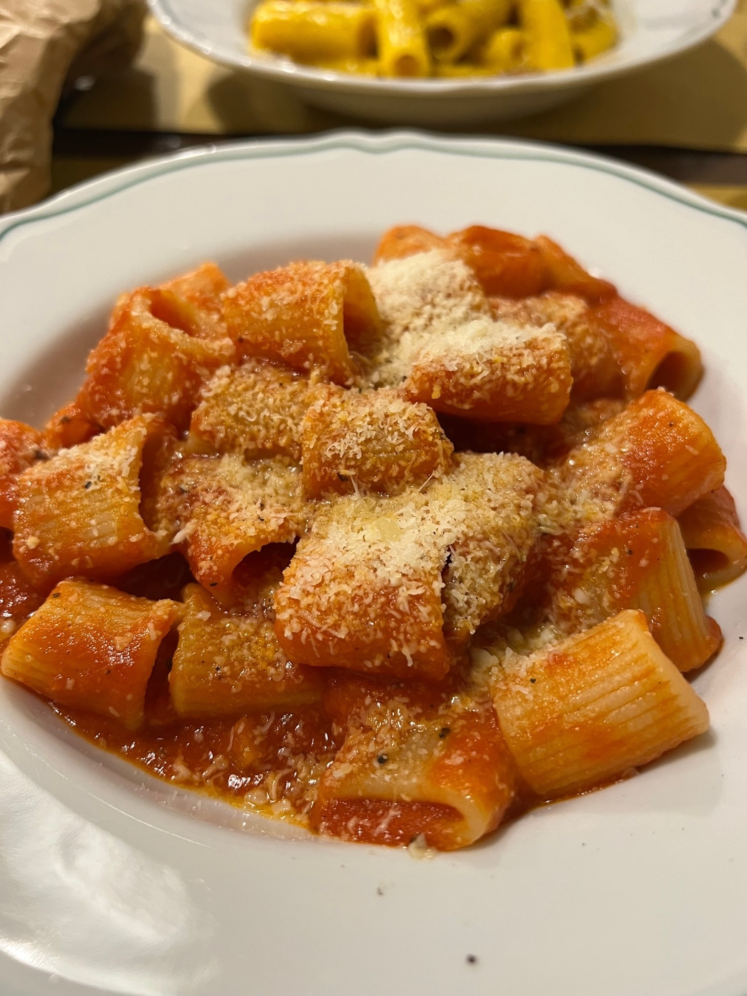 A plate of pasta.