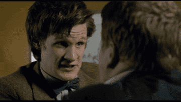 Matt Smith as The Doctor and James Cordon as Craig Owens head-butting eachother in &quot;Doctor Who&quot;