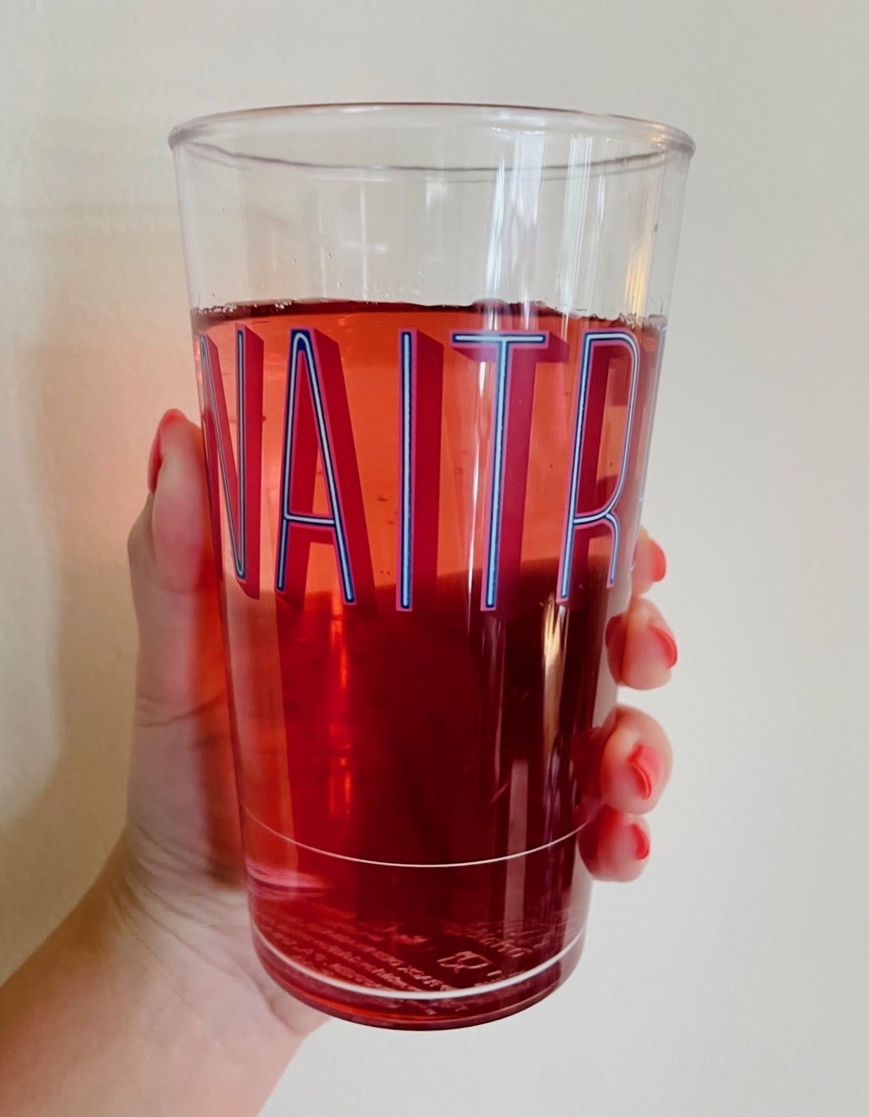 A glass of the juice beverage