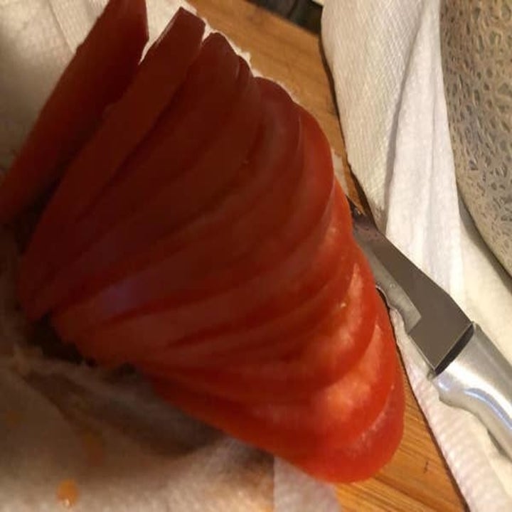 reviewer's perfectly sliced tomato