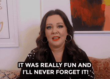 Melissa McCarthy in a video interview expressing how much fun she had