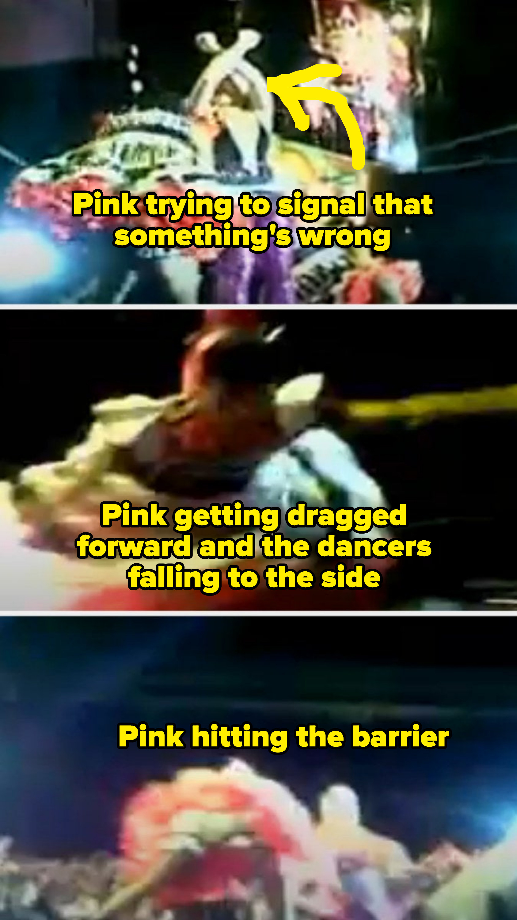 Pink during an onstage mishap