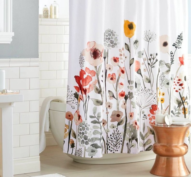 the floral and white shower curtain