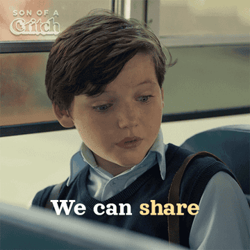 A little boy saying &quot;we can share&quot;