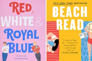 On the left, Red, White and Royal Blue by Casey McQuinston, and on the right, Beach Read by Emily Henry