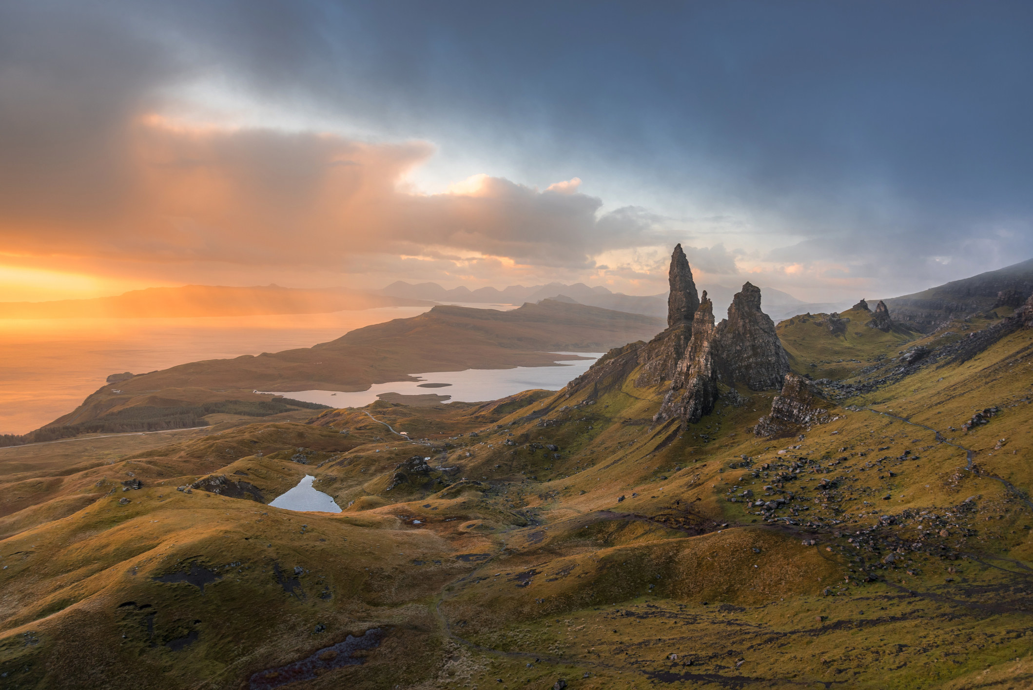 The landscape of Isle Of Skye, Scotland at sunset.