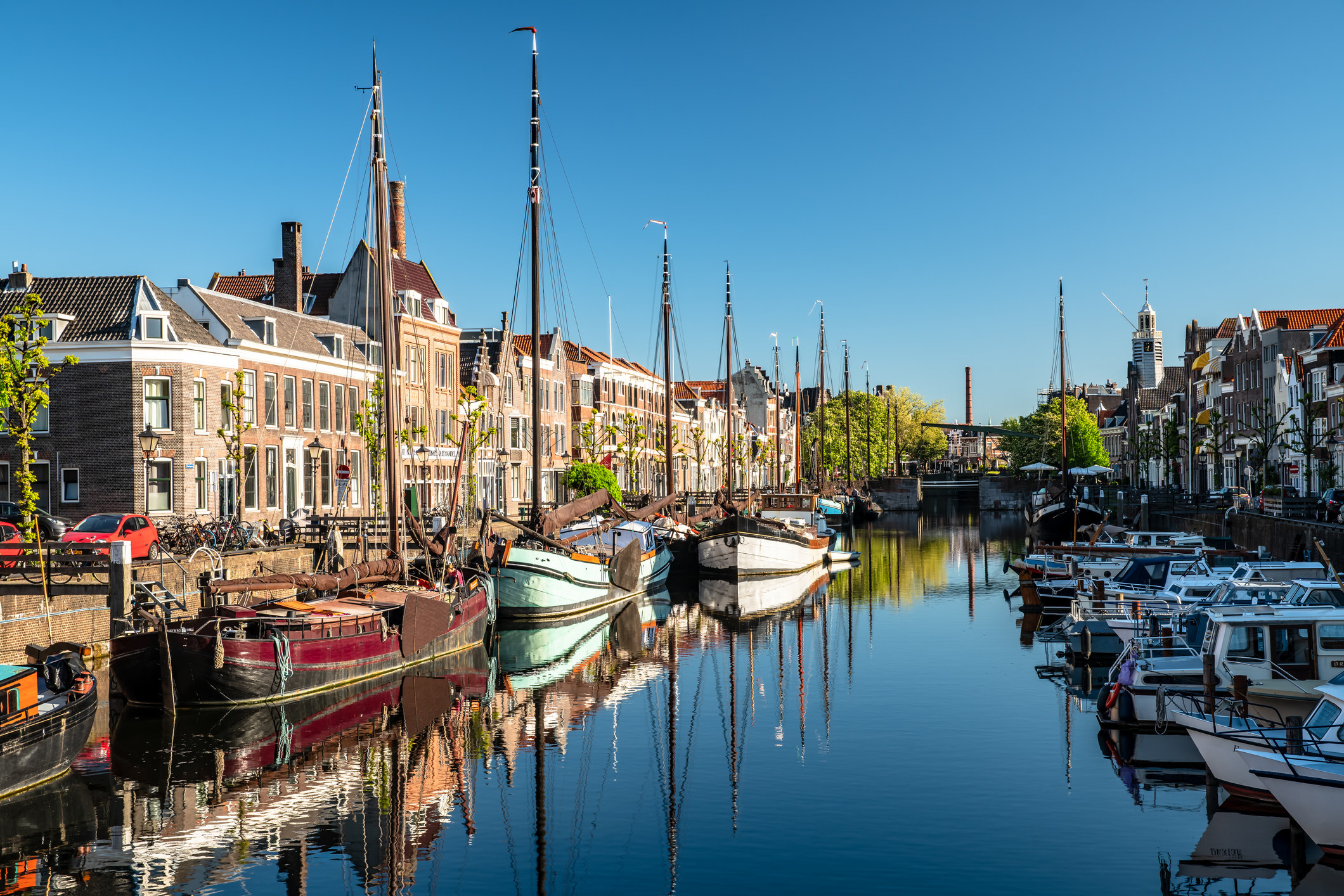 Boats on a canal in Rotterdam.