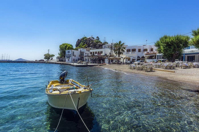 A boat in the harbor in Patmos.