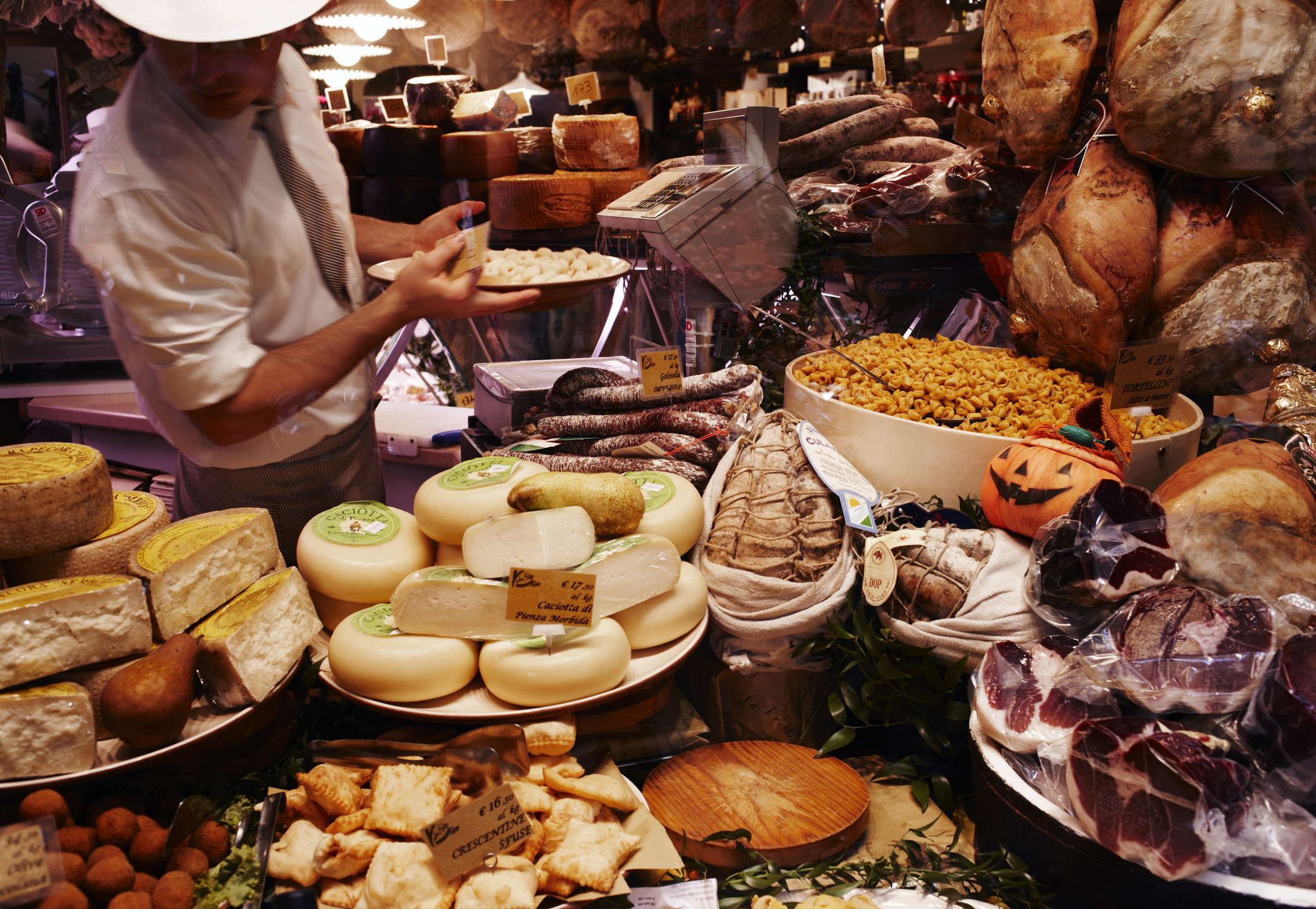 A traditional food store in Bologna.