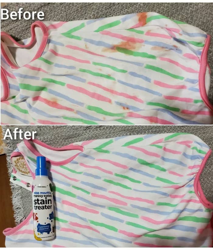 Reviewer image of clothing item before and after using stain remover
