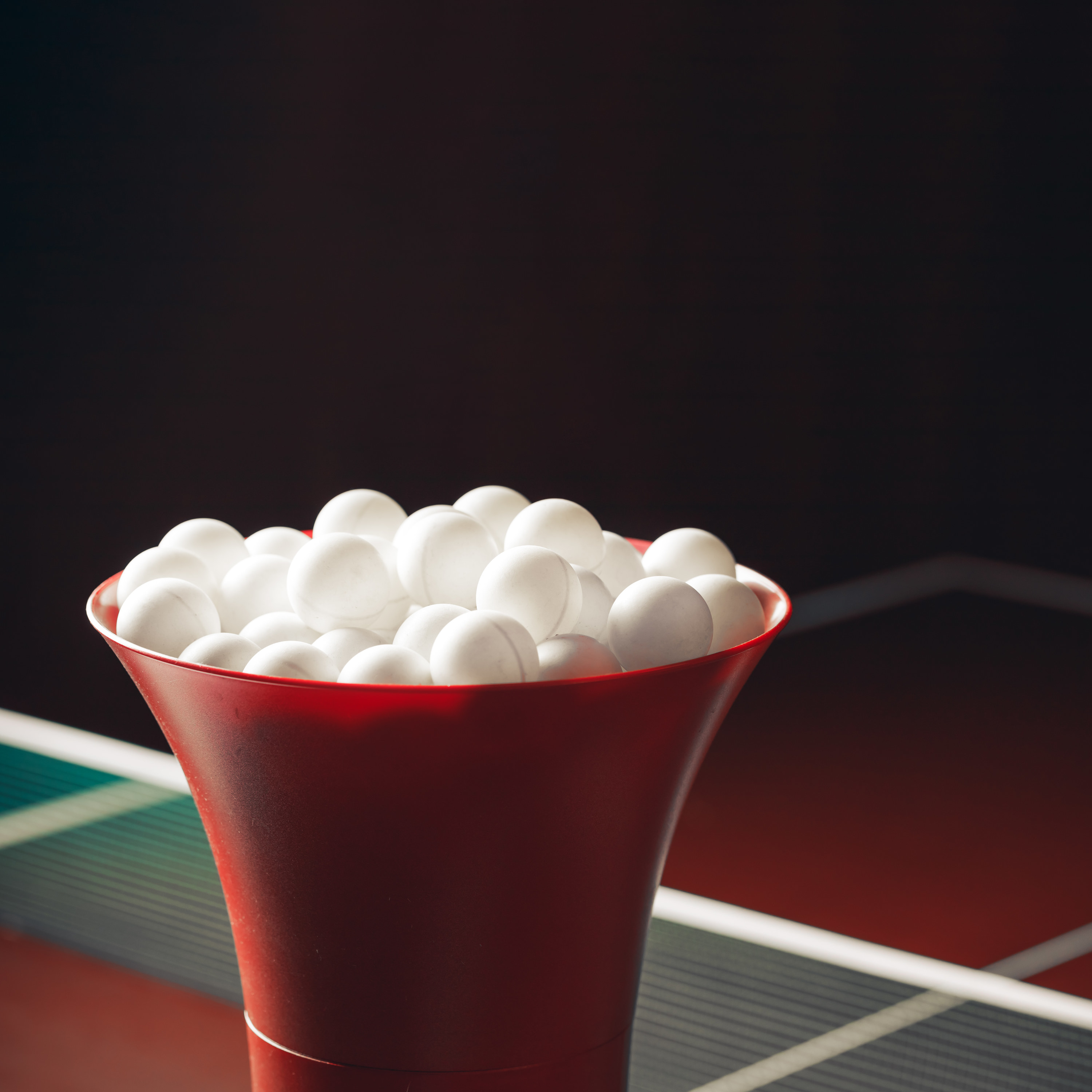A bucket of ping pong balls