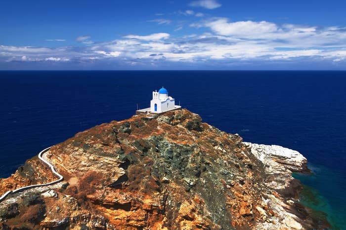 A church on a hilltop.