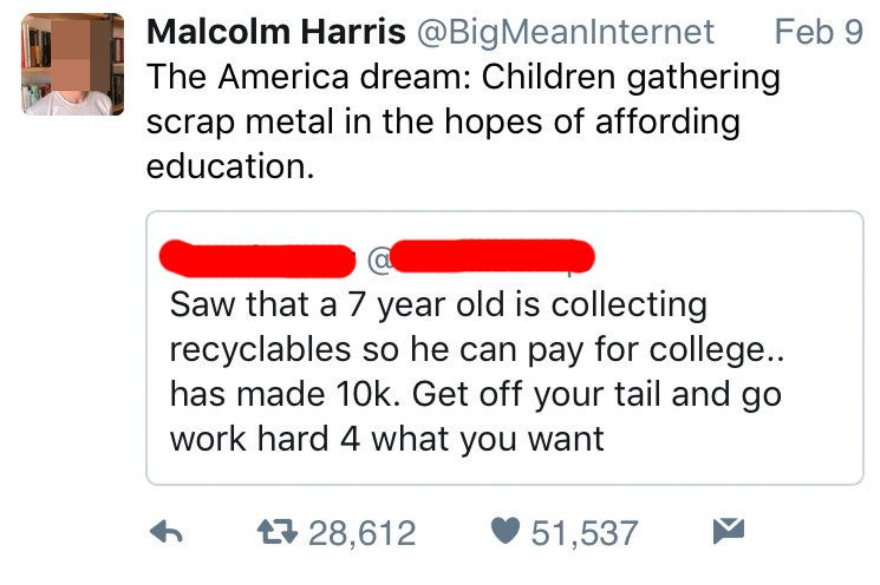 someone trying to justify a 7 year old collecting for college so everyone else should be doing the same