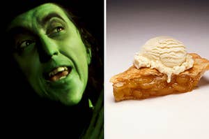 The Wicked Witch is on the left with a slice of pie on the right