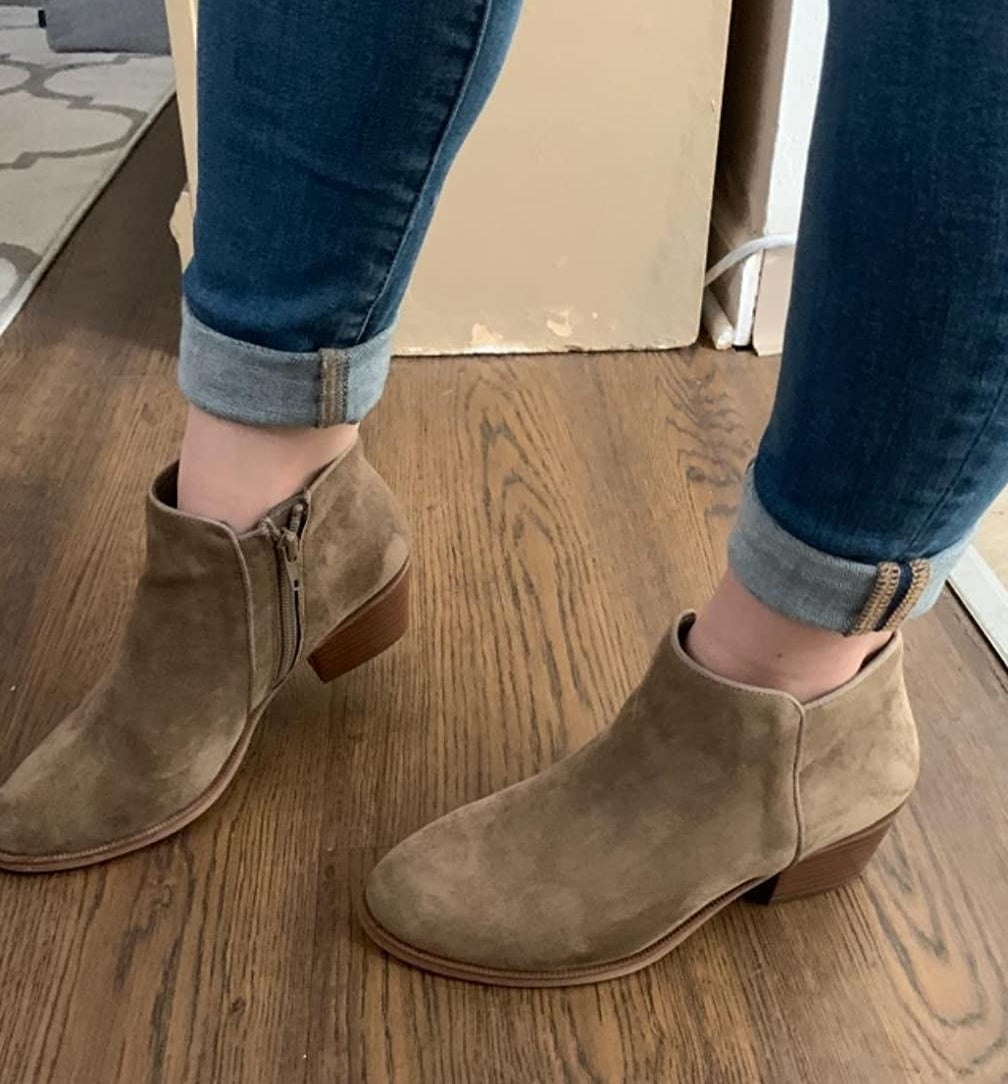 Reviewer wearing ankle boots with jeans