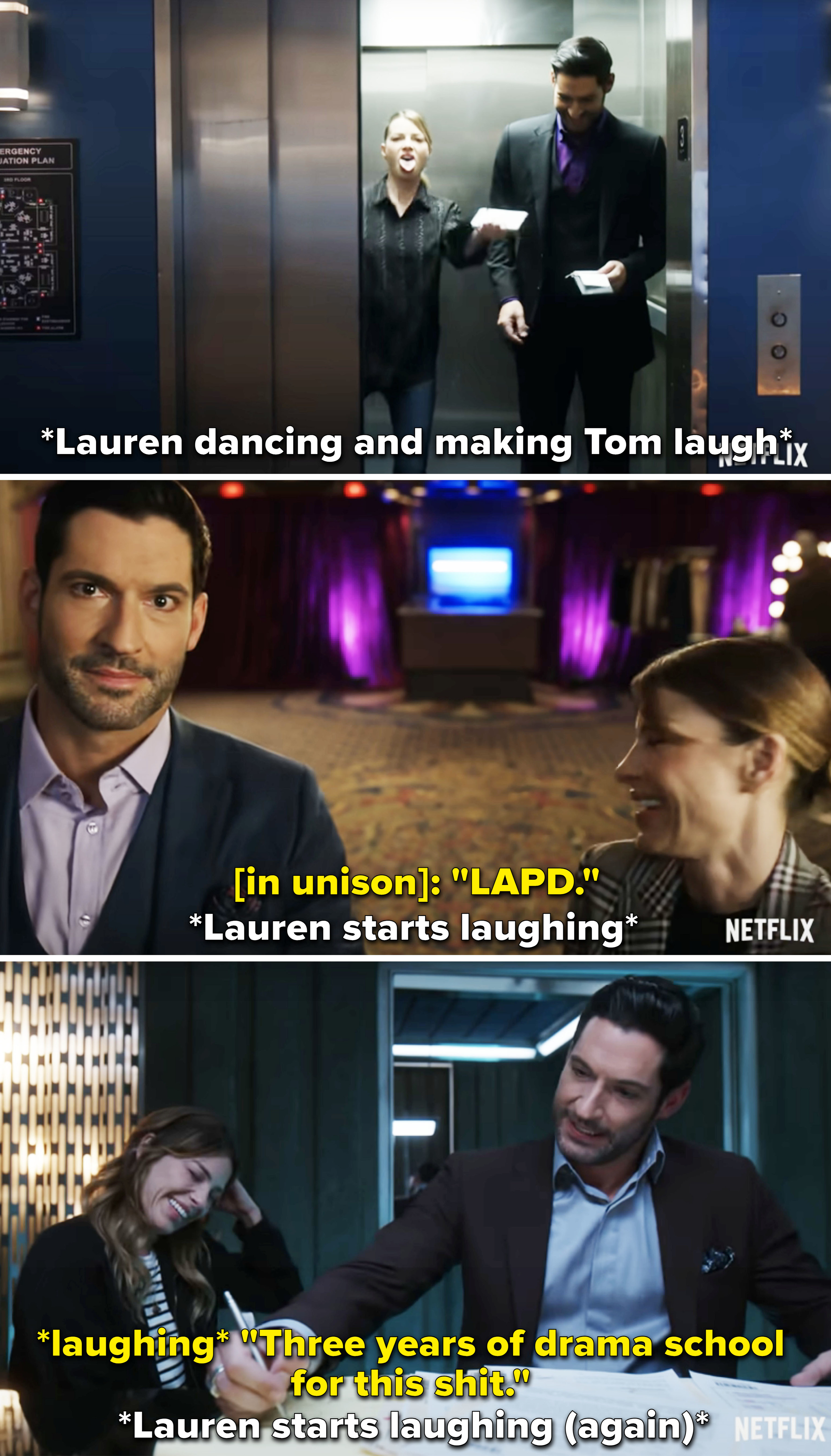 Tom and Lauren talking and laughing together
