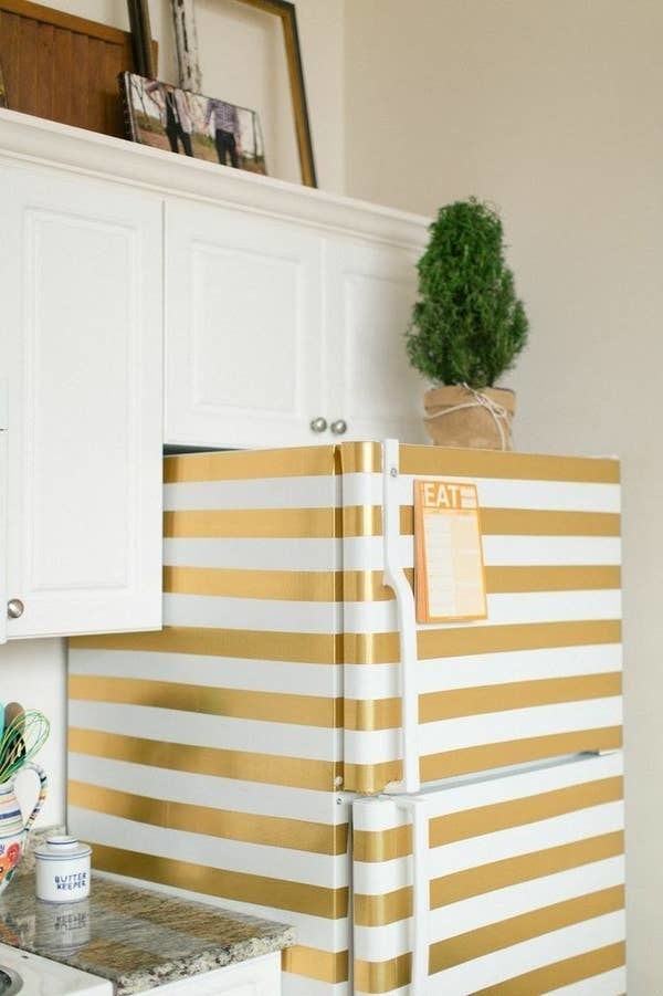 painted stripes on the fridge