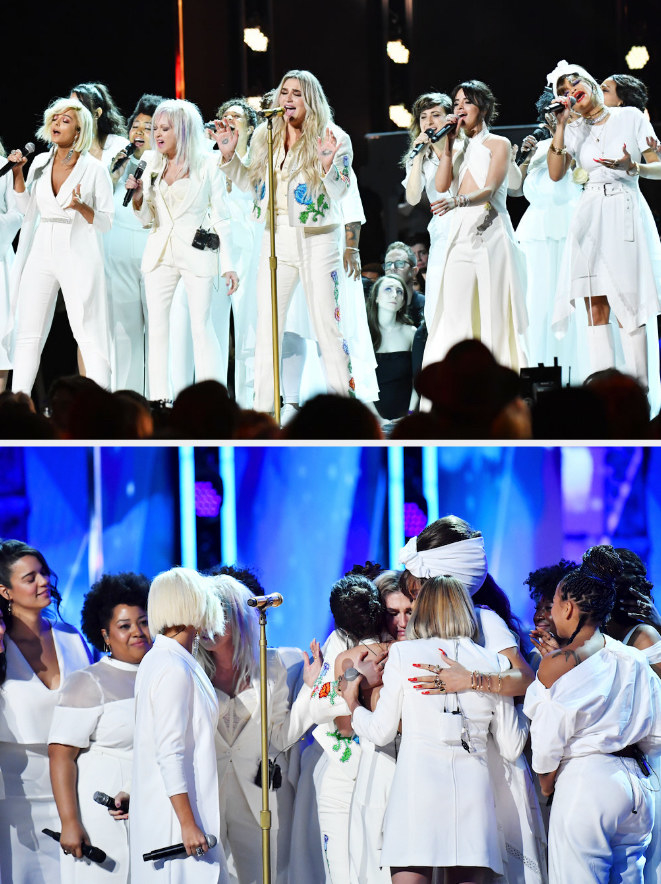 Lauper, Cabello, and other female singers performing with Kesha