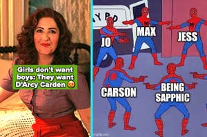 D'Arcy Carden in "A League of Their Own;" Spider-Man pointing meme