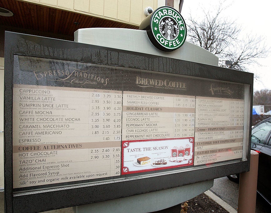 A Starbucks menu