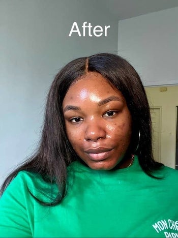 a photo of buzzfeed shopping reviewer's selfie after using the sunscreen