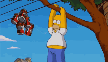 Homer Simpson getting electrocuted trying to grab beers that are hanging on a telephone wire