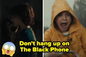 A split thumbnail, with one image showing a young boy on the phone in a dark room and one showing a young girl in a yellow raincoat screaming